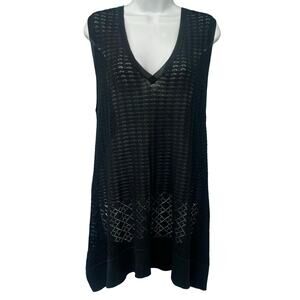 Margaret O'Leary Black Mesh V-Neck Swim Cover Up Chevron Tunic Tank Top size S